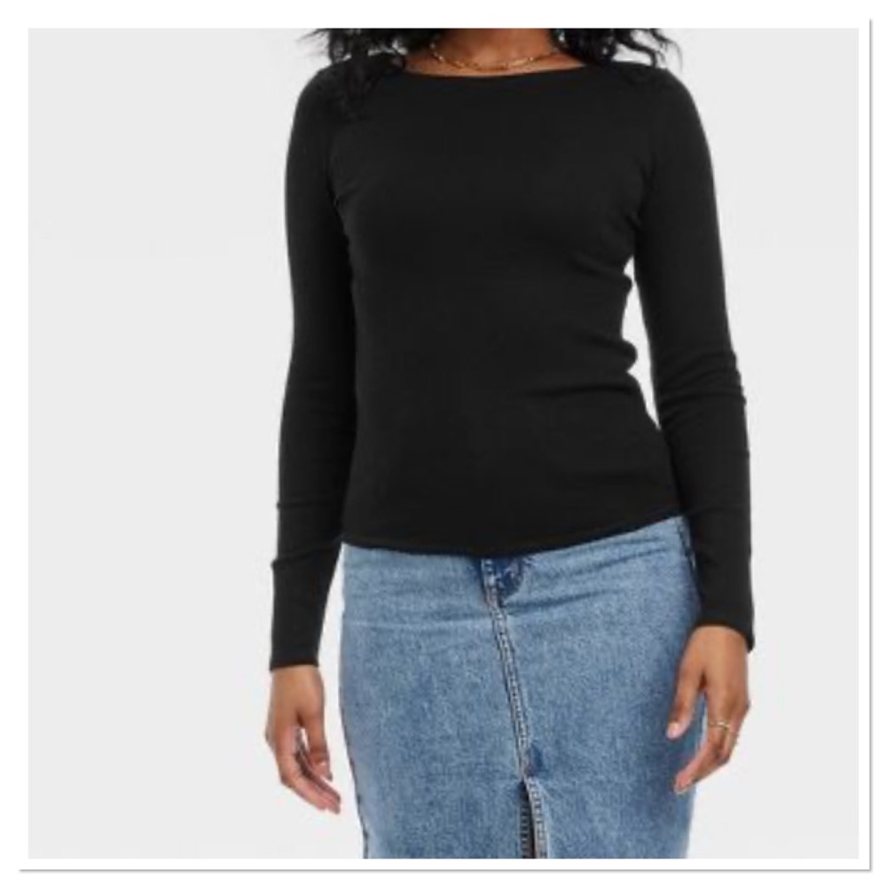 Women’s Long Sleeve Ribbed T-Shirt A New Day NWT Black